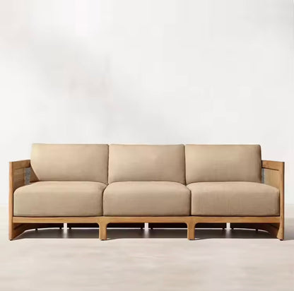 Teak & Rattan Outdoor Sofa Set, Weatherproof & Quick-Dry Cushions