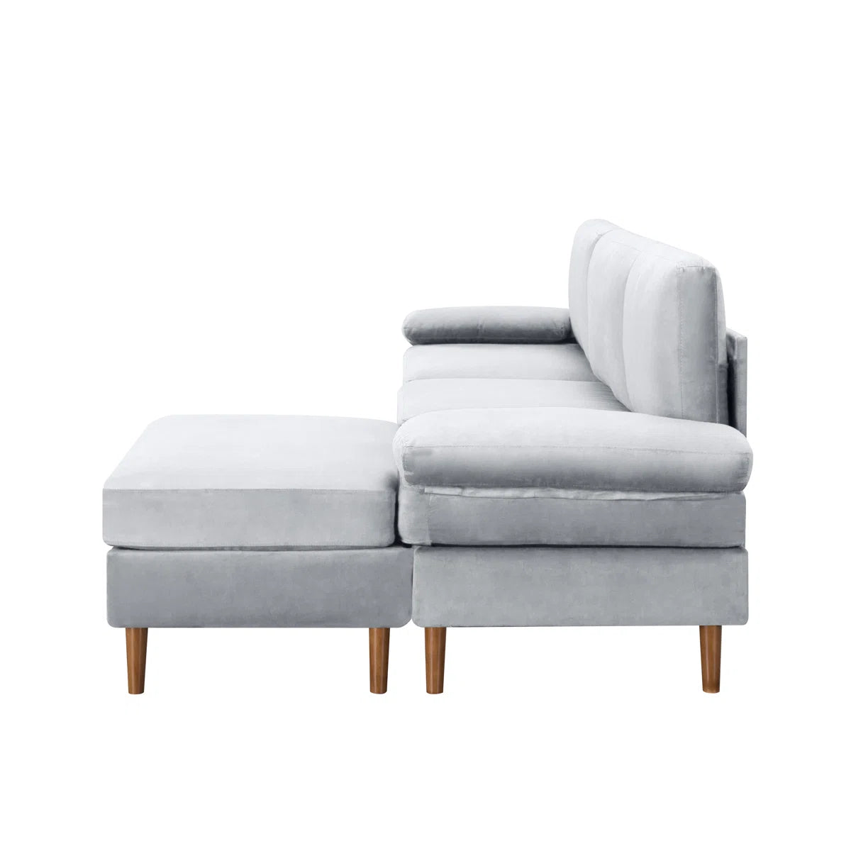 102" Gray Modular Velvet Sectional Sofa with Ottoman