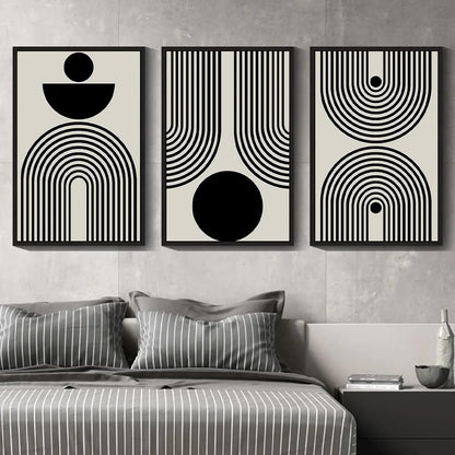 3 Piece Bohemian Wall Art - Large Abstract Black and White Wall Art