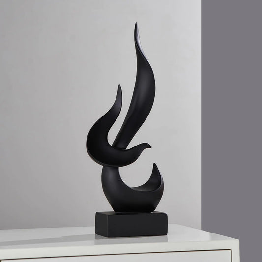 Modern Black Flame Statue – Abstract Resin Sculpture