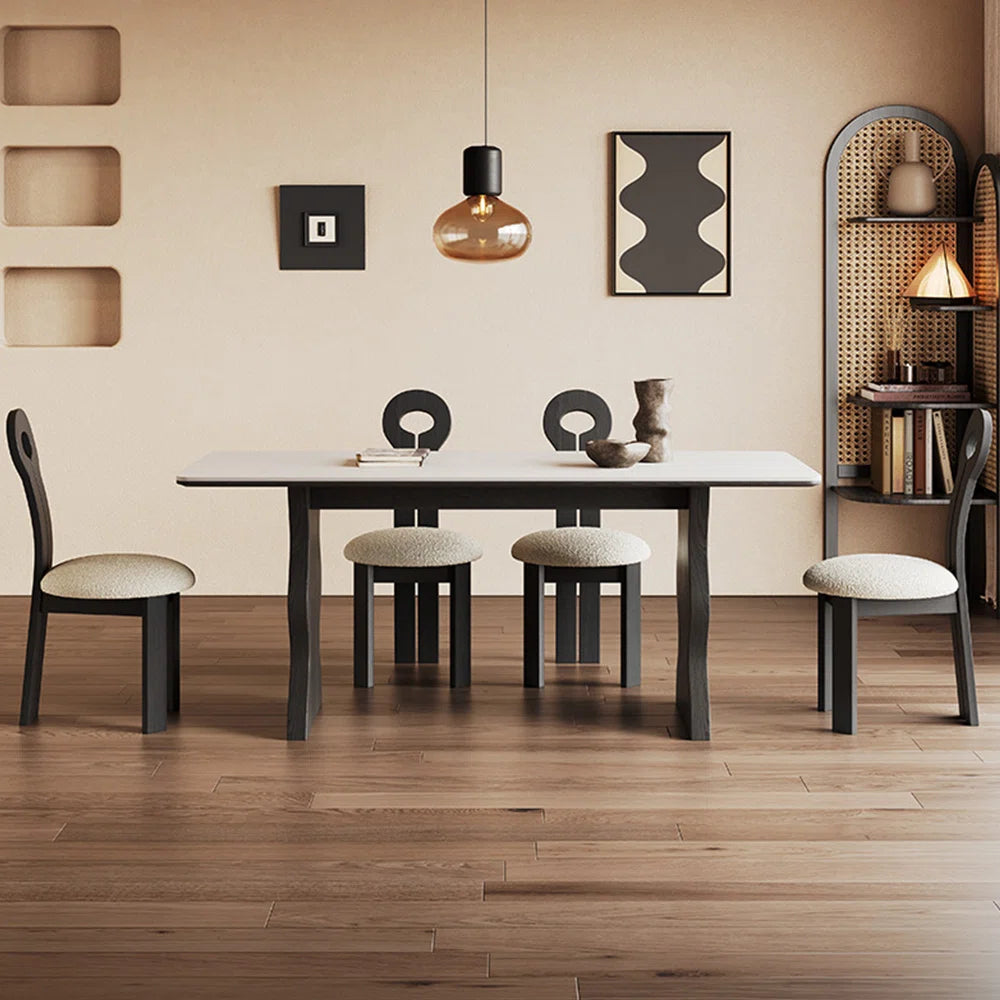 Black Ripple Rock Dining Table with White Wax Wood