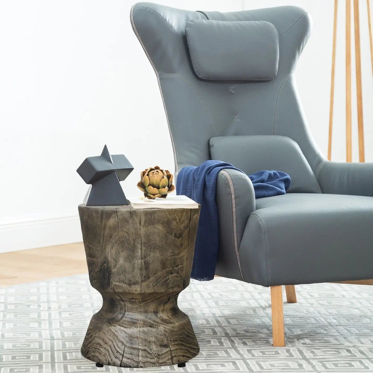 Rustic Wood Grain Concrete Accent Table