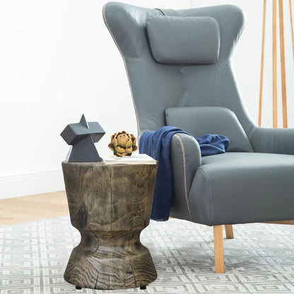 Modern Wood Grain Concrete Accent Table, Rustic Side Table