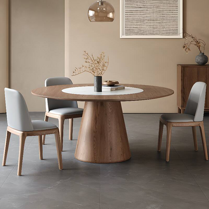 Italian Solid Wood Round Dining Table with Rotating Stone Center