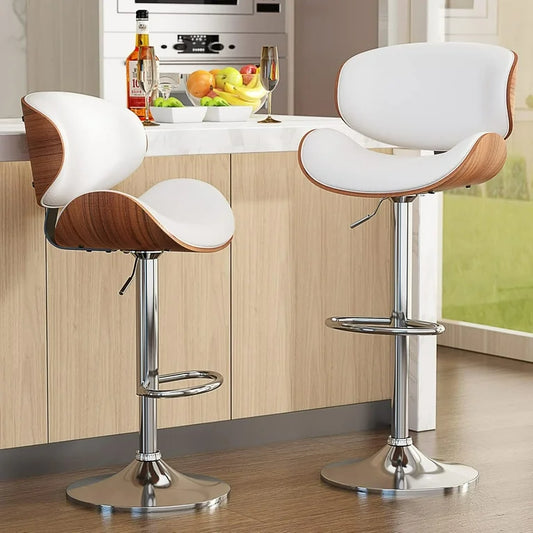 White Modern Swivel Bar Chairs with Backrest