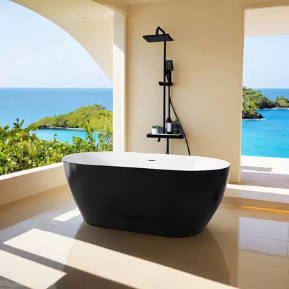 Black Freestanding Tub, Oval Bathtub with Integrated Slotted Overflow