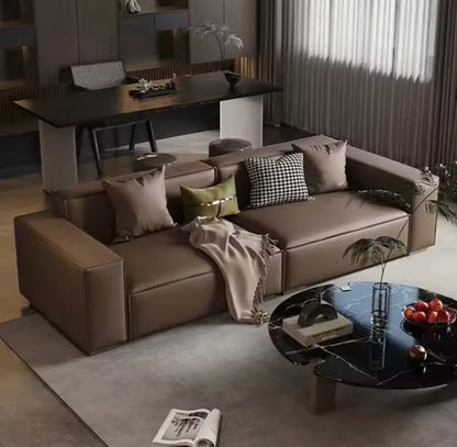 Antique European Brown Faux Leather Sofa