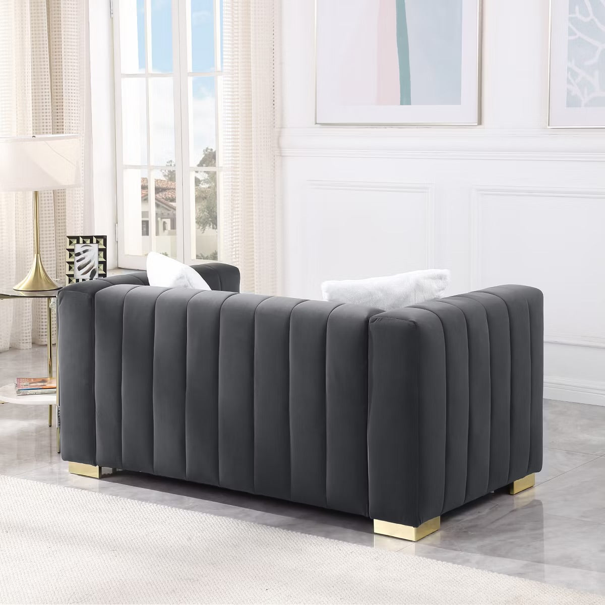 Grey or Beige 3 Seater Sofa - Velvet Loveseat Sofa