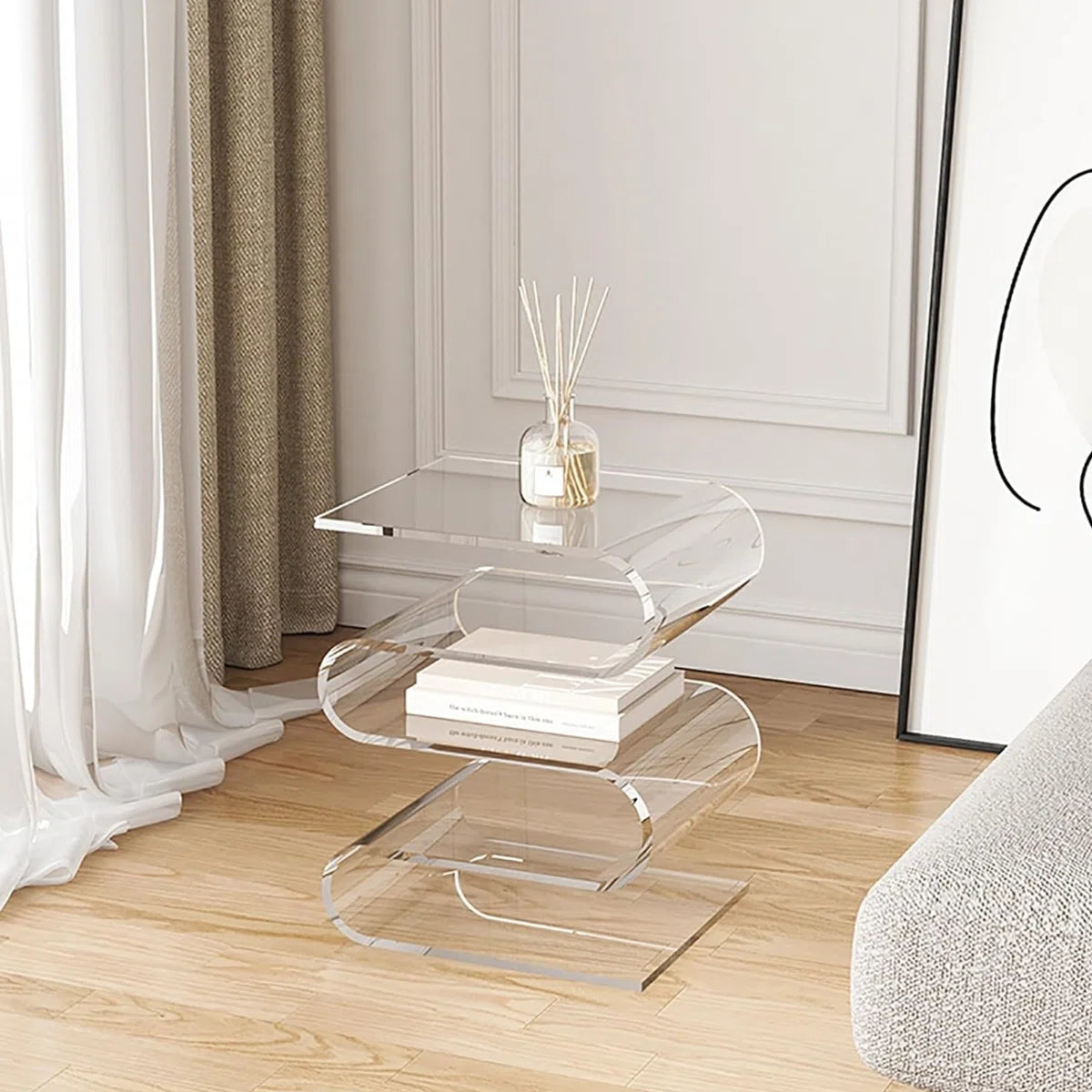 Transparent Side Table with Magazine Rack