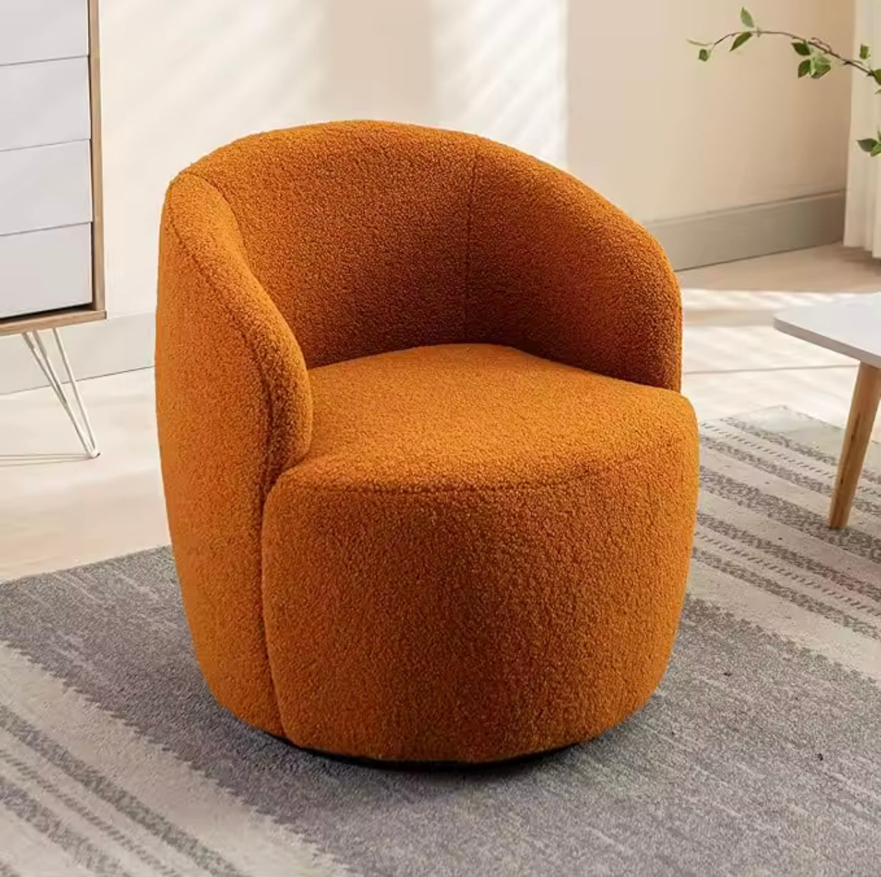 Orange Accent Chair, Teddy Fabric Upholstered Swivel Barrel Chair