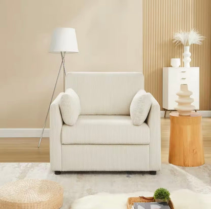 Modern Corduroy Accent Chair, Beige Armchair with Side Pockets