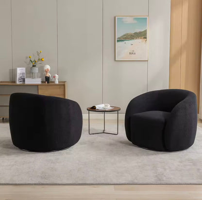 Set of 2, 360 Degree Swivel Accent Chairs, Lambswool Barrel Side Chairs