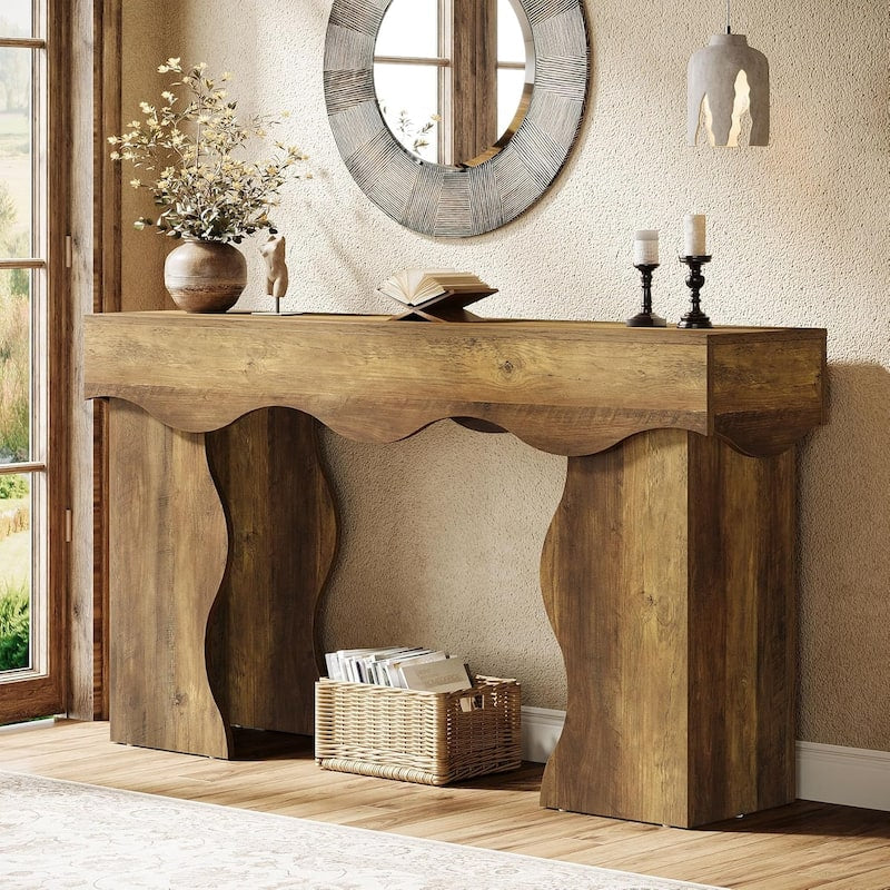 Retro Farmhouse Console Table, Modern Wood Entryway Table