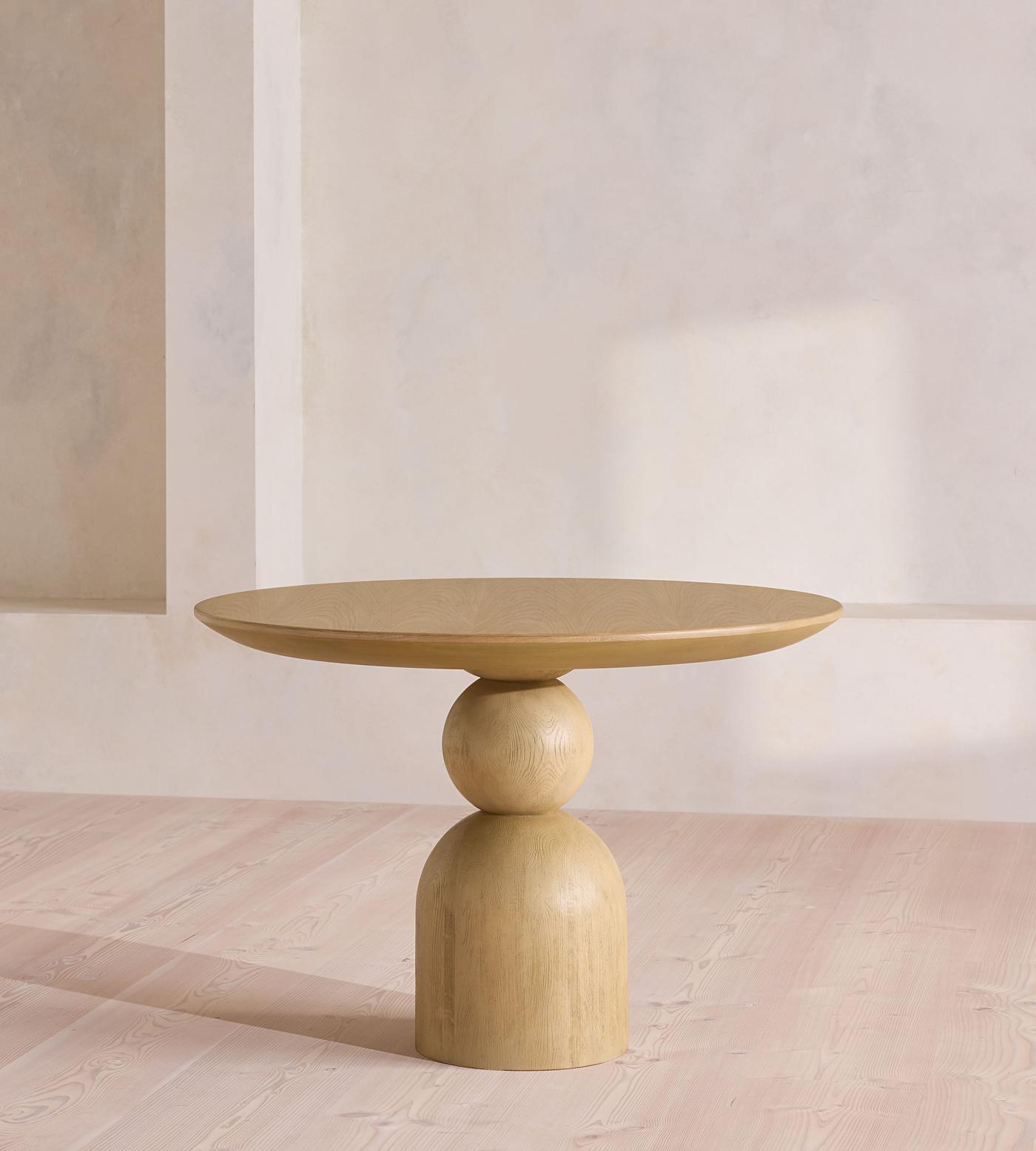 Sculptural Dining Table, Pedestal Table with Oak Finish