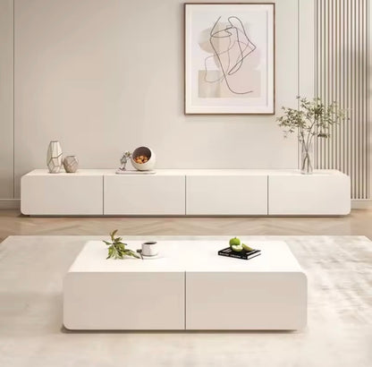 Modern Cream Maple Wood TV Stand with Soft-Close Storage