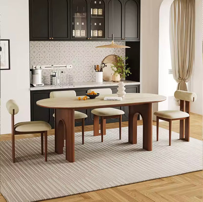 Rustic Oval Dining Table with Chairs, Solid Wood & Sintered Stone Top