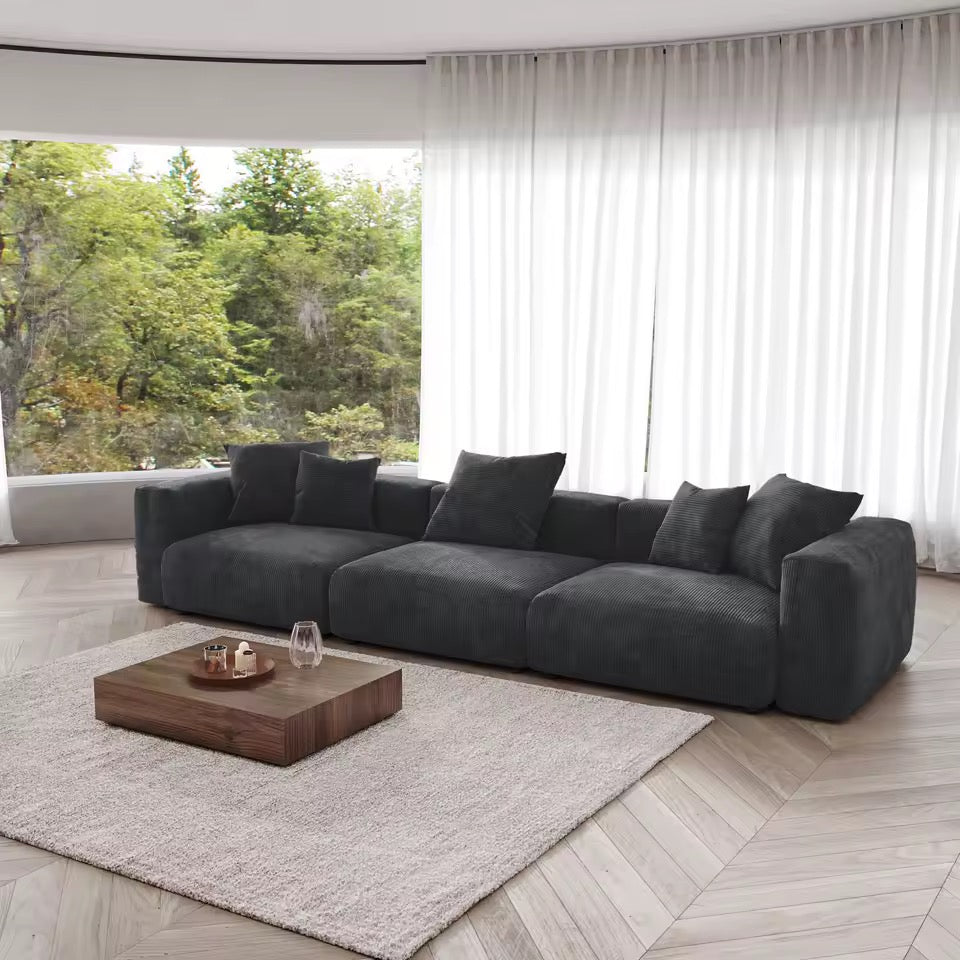 141” Corduroy Modular L-Shaped Sectional Sofa with Ottoman