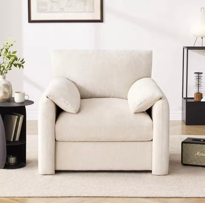 Mid Century Beige Armchair, Chenille Upholstered Accent Chair