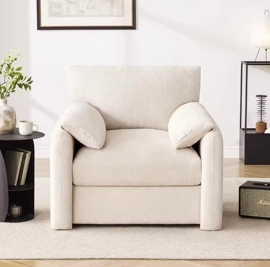 Mid Century Beige Armchair, Chenille Upholstered Accent Chair