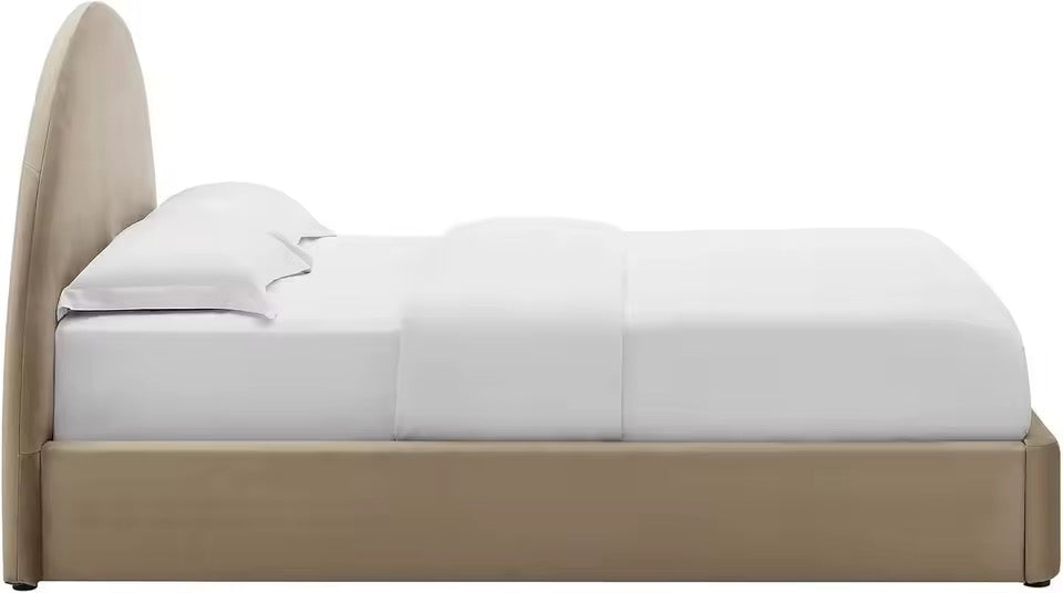 Queen Size Velvet Upholstery Cloud Platform Bed with Arched Headboard