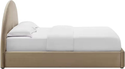 Queen Size Velvet Upholstery Cloud Platform Bed with Arched Headboard