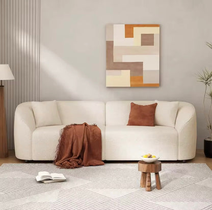 Oversized 2-Seater Curved Sofa with Boucle Upholstery, White