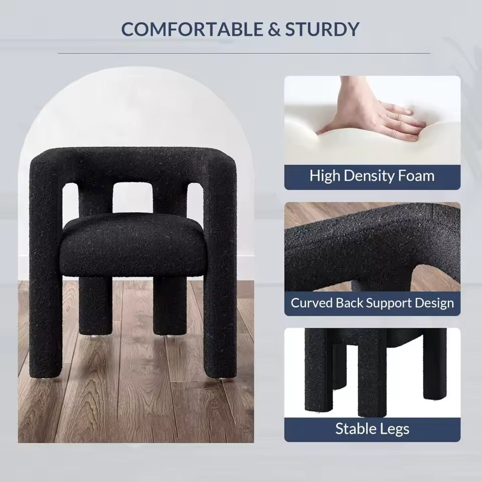 Modern Boucle Dining Chair, Upholstered Teddy Barrel Armchair