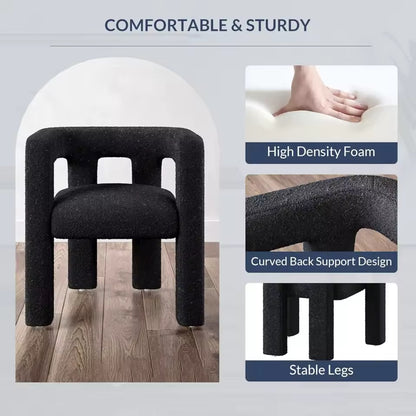 Modern Boucle Dining Chair, Upholstered Teddy Barrel Armchair