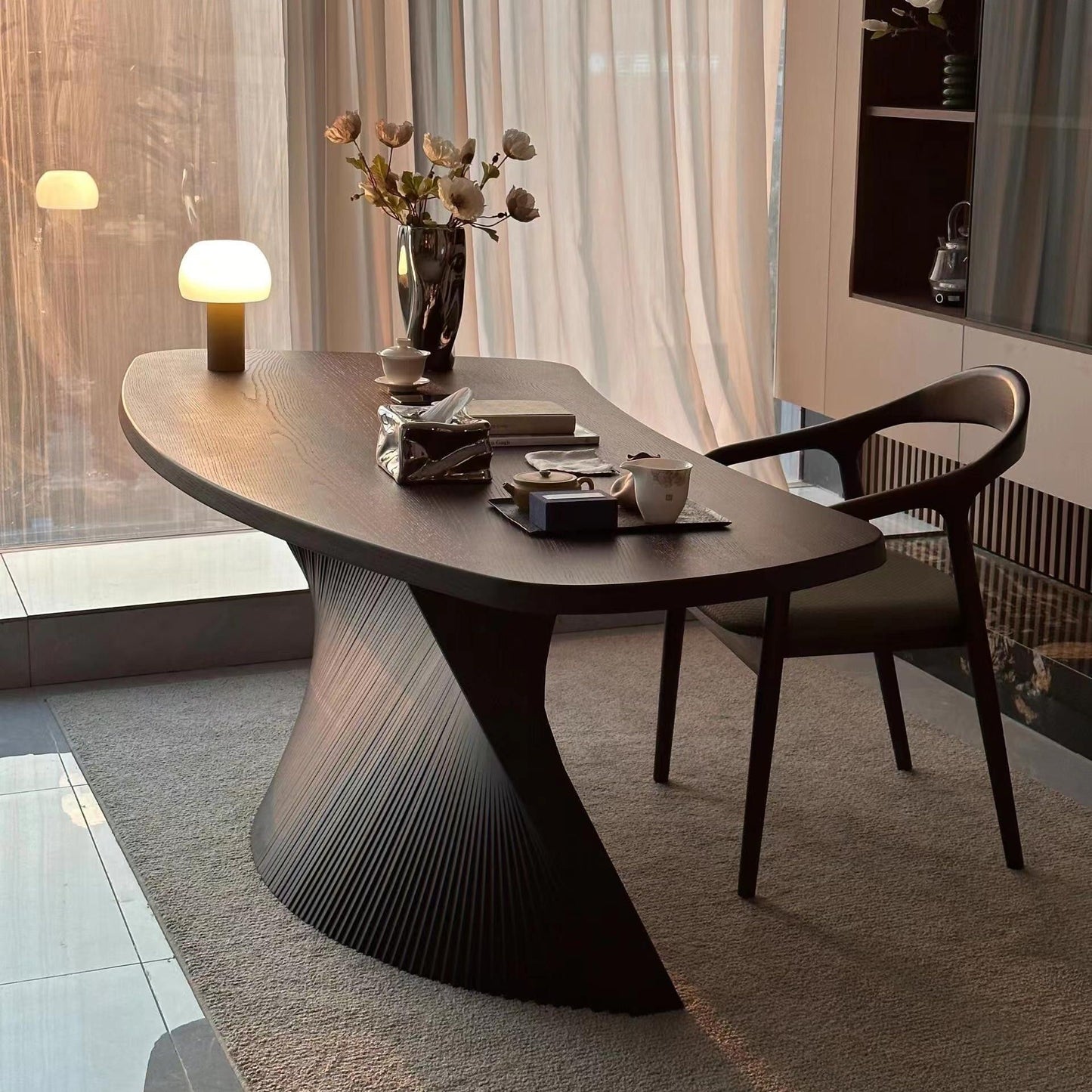 Solid Wood Executive Office Desk with Fluted Base in Black