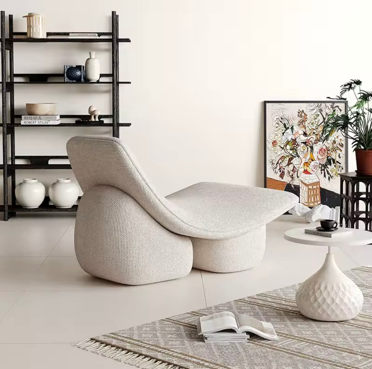 White Modern Living Room Arc Linen Sofa Chair