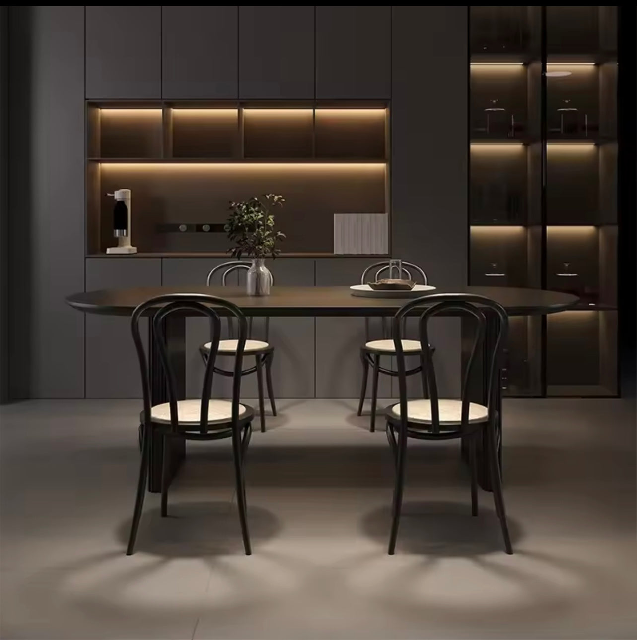 Large Round Black Ash Wood Modern Dining Table