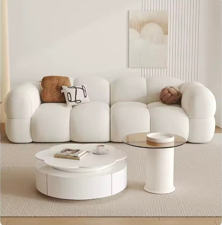 Cream Matte Velvet Loveseat Sofa for Small Living Rooms