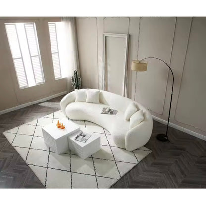 Curved Boucle Half-Moon Sectional Sofa, 103” White 5-Seater Couch