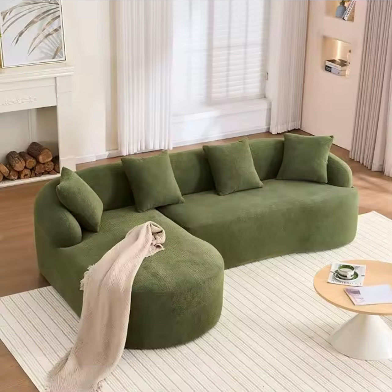 99” Curved Sofa with L-Shape Chaise, Upholstered Chenille Couch