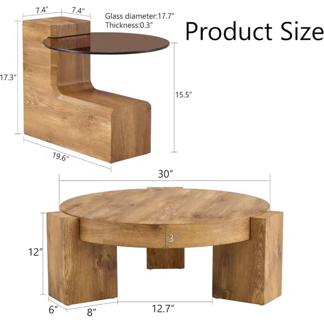 Round Nesting Coffee Table, 2-in-1 Detachable Small & Large MDF Table