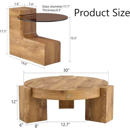 Round Nesting Coffee Table, 2-in-1 Detachable Small & Large MDF Table