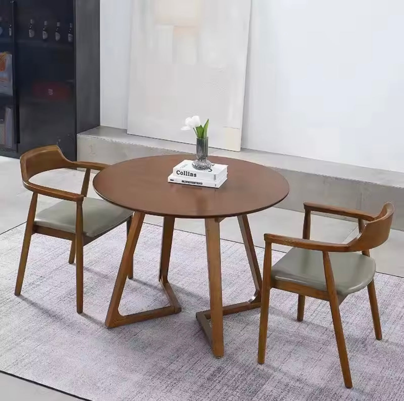 Nordic Solid Wood Round Dining Table with V-Shaped Legs