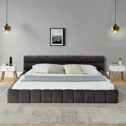 Gray Upholstered Bed Chenille Fabric Platform Bed