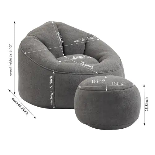 Grey Bean Bag Chair, Modern Single Sofa Chair with Footrest