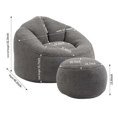 Grey Bean Bag Chair, Modern Single Sofa Chair with Footrest