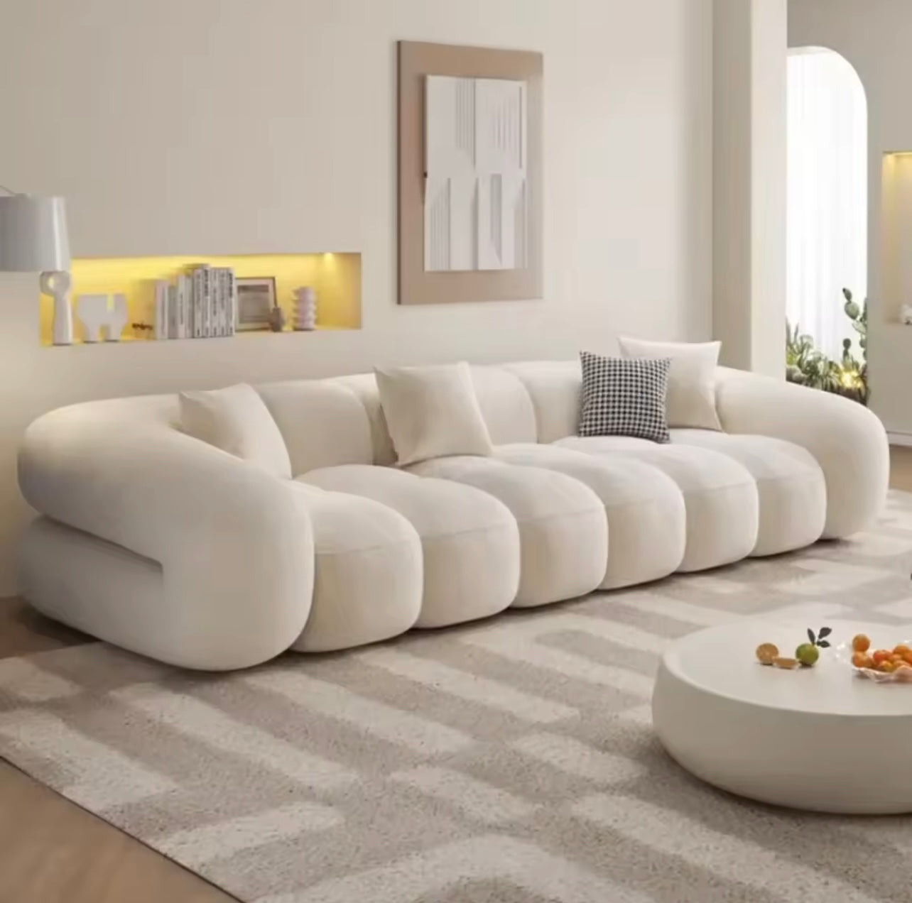 Cream Milk-Velvet Cloud Sofa with Deep Seating