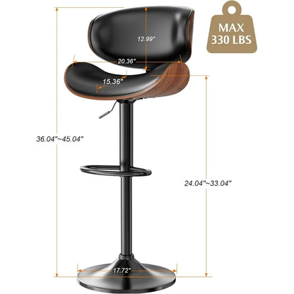 Black Leather Counter Stools - Adjustable Swivel Counter Stools