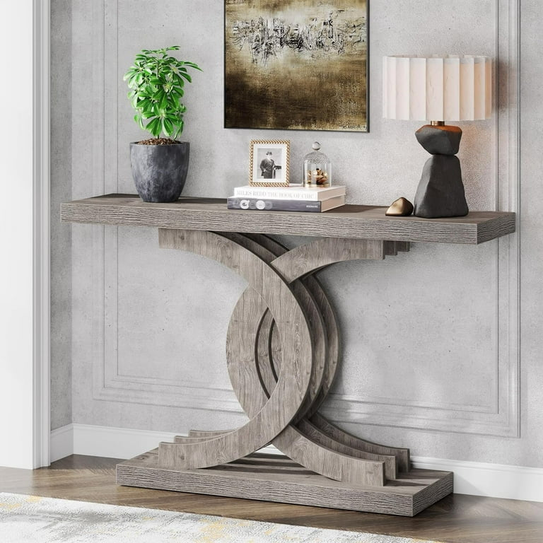 39" Modern Console Table – Grey Wood Entryway Console