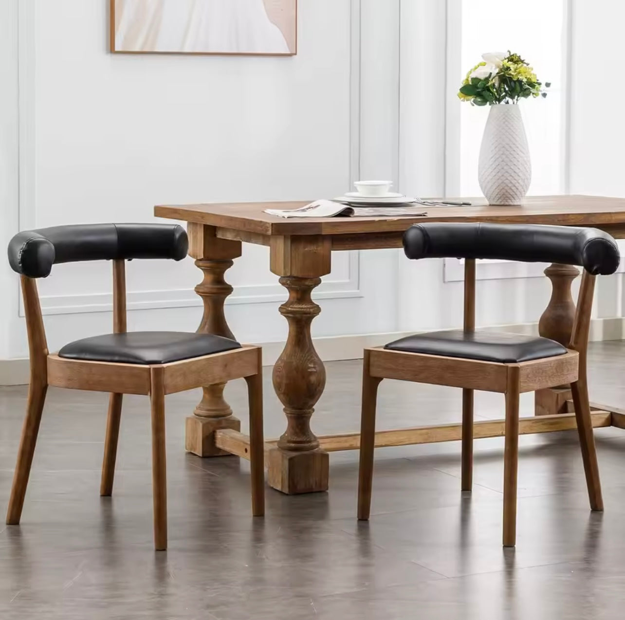 Set of 2 Upholstered Mid Century Pu Leather Dining Chairs