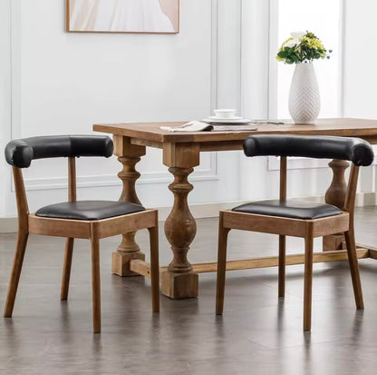 Set of 2 Upholstered Mid Century Pu Leather Dining Chairs