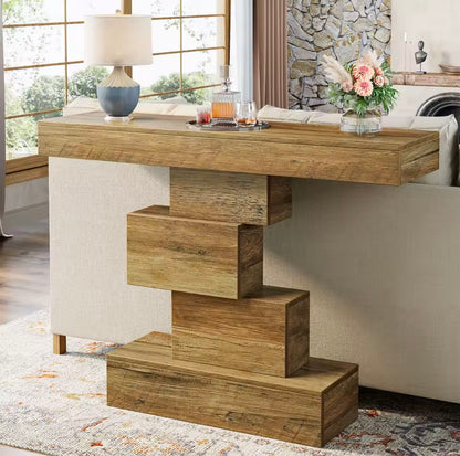 42.5” Narrow Wood Console Table with Geometric Base