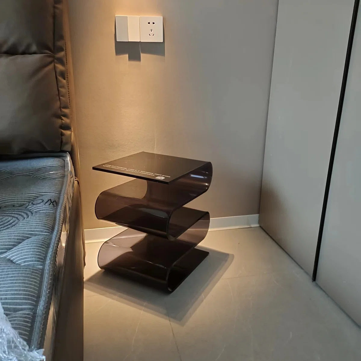 Transparent Side Table with Magazine Rack