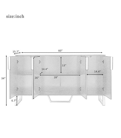 White Modern 4-Door Sideboard Buffet Cabinet