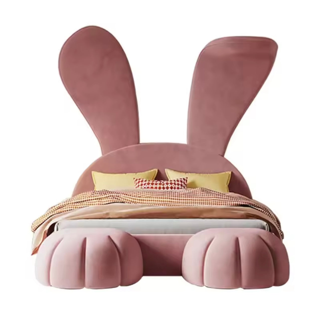 Pink Oversized Bunny Ears Upholstered Bed for Kids