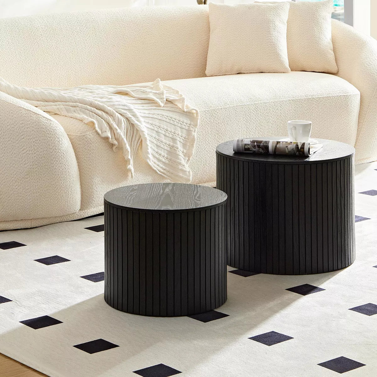 Black Round MDF Nesting Coffee Table Set of 2